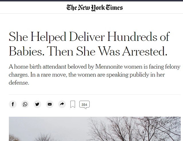 New York Times Article – Criminal Defense For Upstate New York Mennonite Woman
