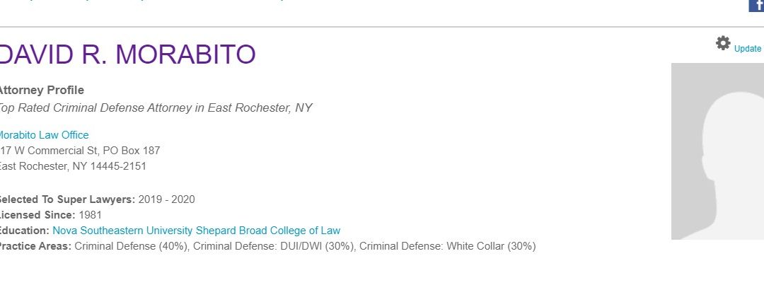 Super Lawyers Awards David R. Morabito as Top Rated Criminal Defense Attorney Rochester, NY